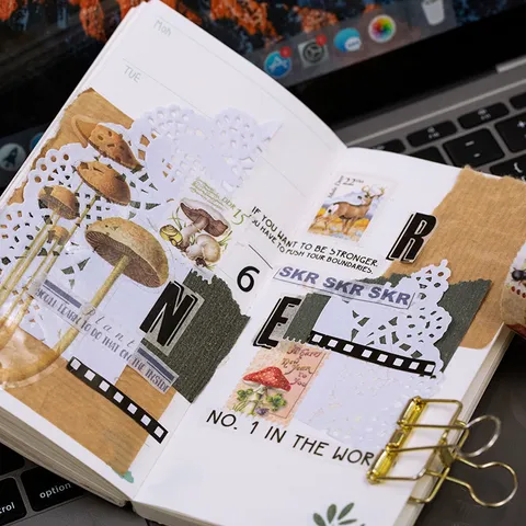 Vintage Washi Tape Ρετρό Βοτανικό Μανιτάρι Φιλοτελικό Γραμματόσημο Die-Cut Διακοσμητικά Αυτοκόλλητα για Scrapbooking Ημερολόγιο DIY Διακόσμηση