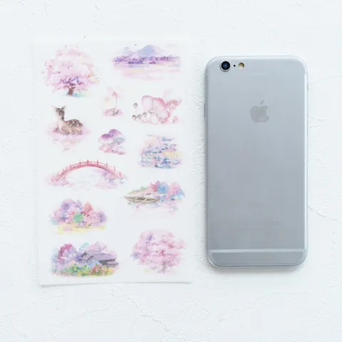 Romantic Cherry Blossom Series Stickers Japanese Zakka Style Watercolor Landscape Deer Design Decorative Paper Scrapbooking Journal Diary Photo Album DIY Decoration Stickers