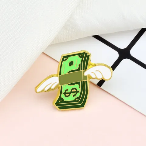 Cartoon Dollarschein Mit Flügeln Emaille Brosche Legierung Grün Banknote Engel Flügel Anstecknadel Für Kleidung Rucksack Schmuck