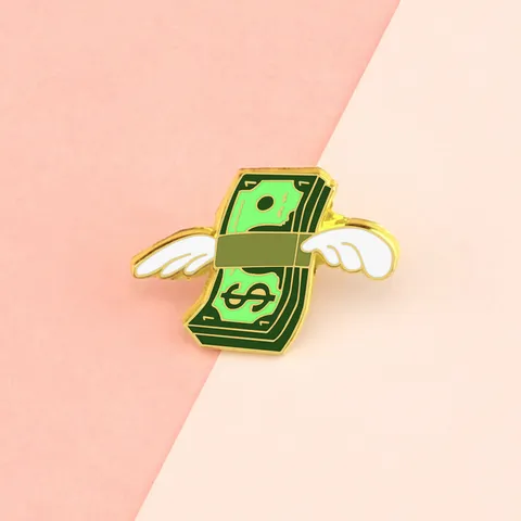 Cartoon Dollarschein Mit Flügeln Emaille Brosche Legierung Grün Banknote Engel Flügel Anstecknadel Für Kleidung Rucksack Schmuck