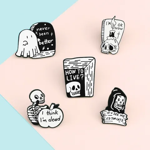 Punk Vintage Alloy Enamel Skull Brooch Pin Ghost Pumpkin Candle Message Letter Badges Halloween Party Clothes Lapel Pins Jewelry Gift For Unisex