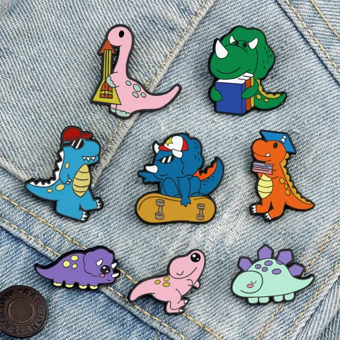 Cute Cartoon Dinosaur Alloy Enamel Brooch Pin Quirky Animal Badge Lapel Pin For Backpack Clothes Decorative Jewelry Gifts Unisex