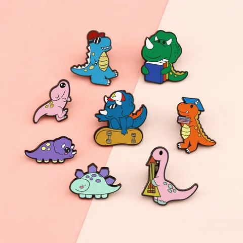 Cute Cartoon Dinosaur Alloy Enamel Brooch Pin Quirky Animal Badge Lapel Pin For Backpack Clothes Decorative Jewelry Gifts Unisex