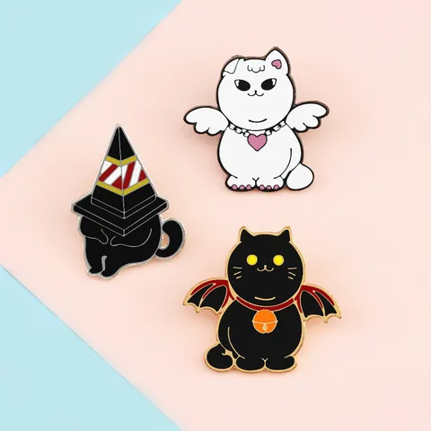 Lindo Broche de Esmalte de Gato de Dibujos Animados Alfiler Creativo de Gatito de Ángel de Metal Insignia de Solapa Joyería Regalo Para Decoración de Ropa de Mochila