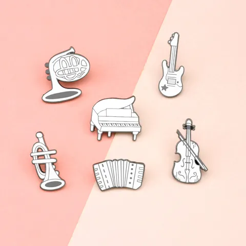 Alloy Enamel Musical Instrument Brooch Accordion Piano French Horn Violin Trumpet Guitar Badge For Clothes Backpack Unisex Accessory
