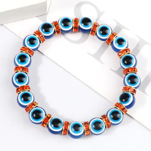 Modieuze Boze Oog Kristal Kralen Armband Met Strass Cirkel Elastische Yoga Charm Bangle Polssieraden Cadeau Voor Unisex