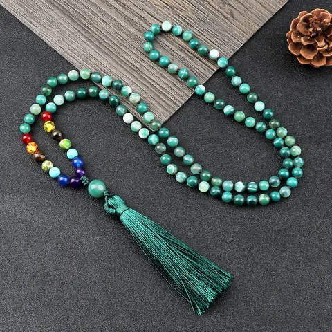 Collar de 108 Cuentas Mala Bohemio Para Mujeres Hombres Retro Multicolor Piedra Natural Con Borla Cadena Para Suéter Pulsera Multicapa Joyería