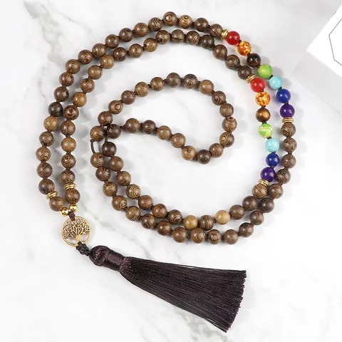 Mode Lebensbaum Mala Perlen Halskette Armband Set Unisex Mehrlagiger Yoga Schmuck Mit Quastenanhänger Chakra Stein Kette
