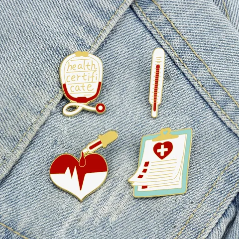 Creative Medical Theme Enamel Brooch Pin Set For Doctors Nurses Stethoscope Thermometer Clipboard Zinc Alloy Lapel Pins Jewelry Gift