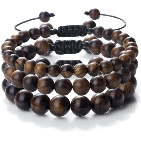 Vintage Hand Woven Wood Beaded Bracelet Adjustable Prayer Beads Wristband Unisex Ethnic Buddha Style Jewelry