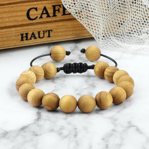 Vintage Hand Woven Wood Beaded Bracelet Adjustable Prayer Beads Wristband Unisex Ethnic Buddha Style Jewelry