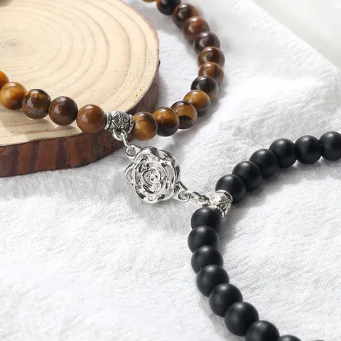 Vintage Alloy Beaded Bracelet Set With Magnetic Flower Clasp Bohemian Geometric Charms Multilayer Beaded Strand Strand Strand Strand Bracelets For Couples Men Women Jewelry