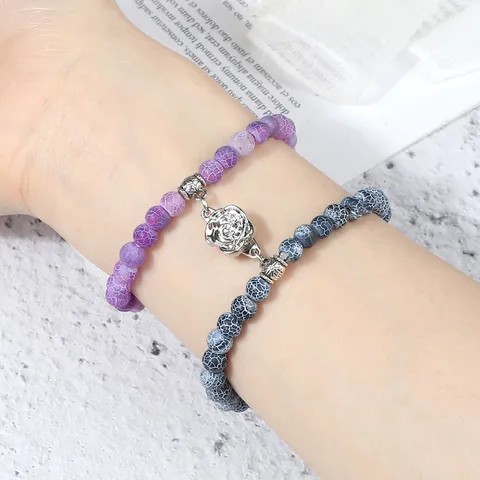 Vintage Alloy Beaded Bracelet Set With Magnetic Flower Clasp Bohemian Geometric Charms Multilayer Beaded Strand Strand Strand Strand Bracelets For Couples Men Women Jewelry