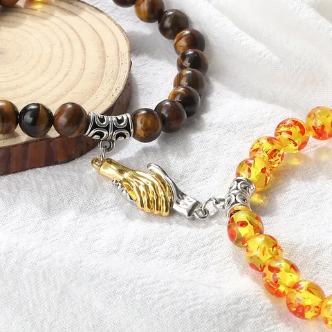 Magnetic Handshake Couple Bracelets Natural Stone Beaded Matching Bracelet For Women Men Tiger Eye Lava Jewelry Gifts
