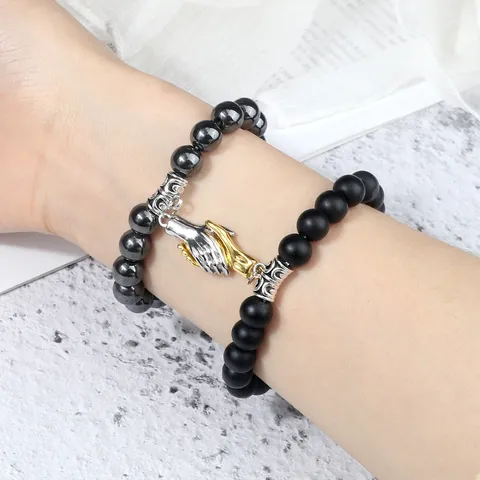 Magnetic Handshake Couple Bracelets Natural Stone Beaded Matching Bracelet For Women Men Tiger Eye Lava Jewelry Gifts