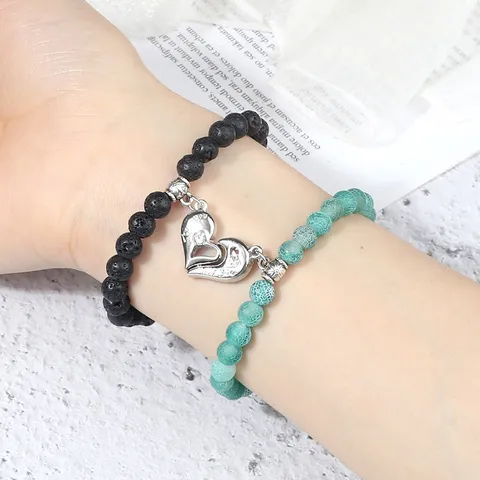 Creative Waterdrop Stacking Bracelets Set For Couples Alloy Magnetic Heart Clasp Beads Artificial Pearl Strand Bracelet Jewelry Gift