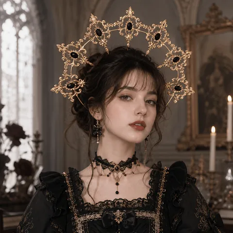 Lolita Dark Gothic Virgin Mary Halo Baroque Sun Halo Crown Headband Rhinestone Decorative Alloy Headpiece For Women Cosplay Party