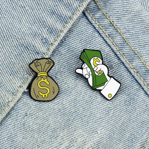 Mode Individuelles Design Dollar Geldbeutel Legierung Emaille Brosche Pin Cartoon Bargeld Pin Schmuck Für Kleidung Tasche Dekor