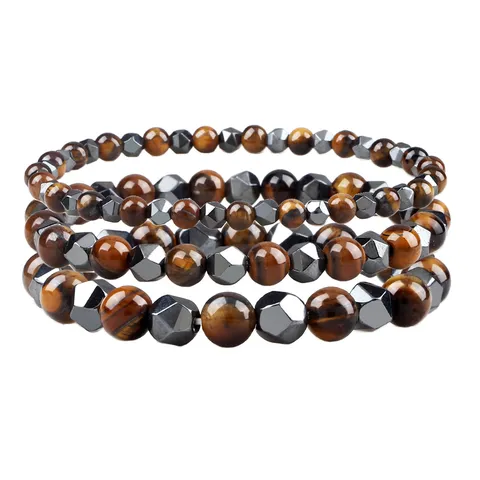 Men's Business Beaded Bracelet Irregular Faceted Hematite Tiger Eye Stone Elastic String Bracelet For Men Women Healing Jewelry Gift