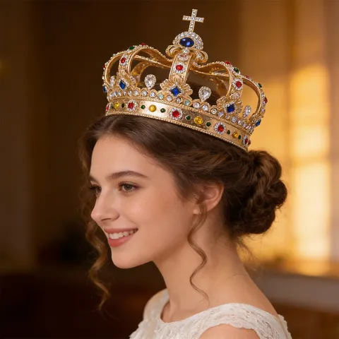 Vintage Baroque Alloy Rhinestone Crown Headwear Luxury Royal Cross Pattern Hair Tiara For Wedding Prom Party Cake Decoration Ornament Unisex Jewelry