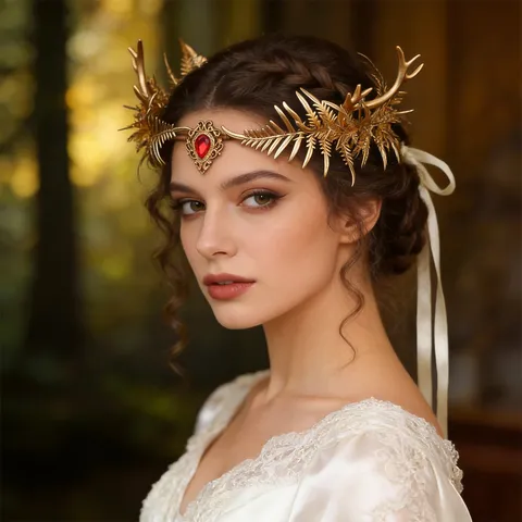 Couronne de Cheveux en Vigne de Feuille Fée de la Forêt Fait Main Diadème Pendentif en Cristal Strass Fantaisie pour Séance Photo Mariage Fête Accessoires Cheveux Femme