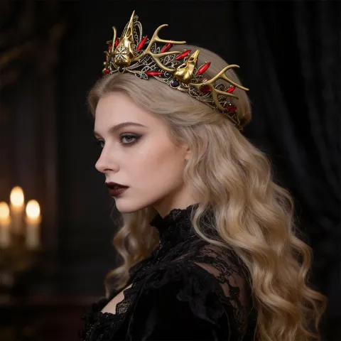 Gothic Vintage Alloy Rhinestone Antler Crown Tiara Headband Dark Style Skull Bridal Headwear For Halloween Costume Party Women Jewelry