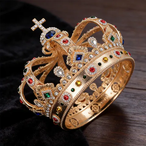 Vintage Baroque Alloy Rhinestone Crown Headwear Luxury Royal Cross Pattern Hair Tiara For Wedding Prom Party Cake Decoration Ornament Unisex Jewelry
