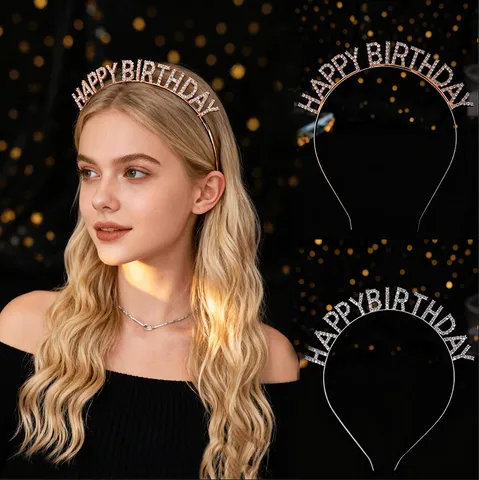 Rhinestone Happy Birthday Letter Headband Zinc Alloy Metal Birthday Party Hair Band Headwear Celebration Prom Decor Jewelry For Women