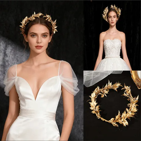 Greek Roman Gold Alloy Leaf Bridal Headband Wreath Maple Leaves Crown Wedding Party Hair Band Costume Styling Ornament For Women