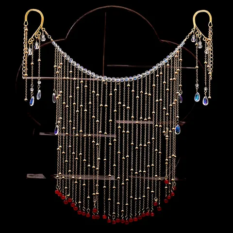 Exotic Alloy Tassel Face Chain Veil Luxury Rhinestone Artificial Pearl Beaded Mask Costume Jewelry For Women Carnival Party