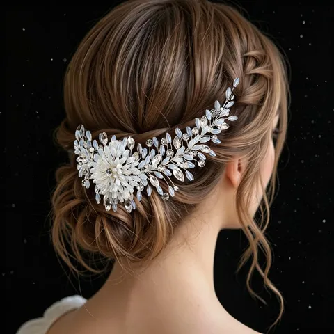 Handmade Bridal Headpiece Silver Rhinestone Artificial Opal Flower Hair Band Luxurious Wedding Hair Accessories For Women Banquet