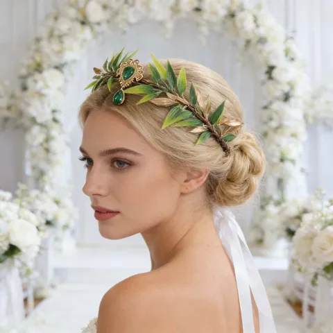 Diadema Barroca Retro de Hojas Verdes Con Colgante de Frente Corona de Hojas Doradas Strass Accesorios para Pelo Boda