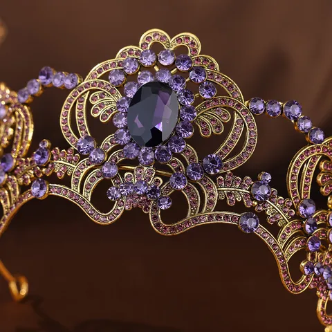 Vintage Purple Rhinestone Bridal Crown Tiara Alloy Gold Silver Plated Wedding Party Banquet Prom Hair Accessories For Women