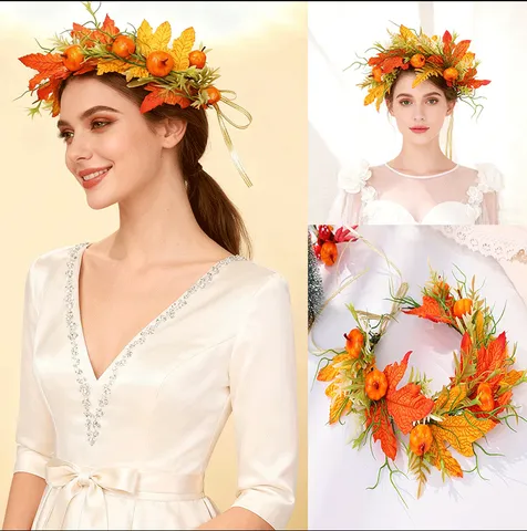 Simulation Ahornblatt Kürbis Girlande Stirnband Für Damen Weihnachten Halloween Party Dekoration Herbst Kunstblume Kranz Haarschmuck Handgefertigter Kopfschmuck