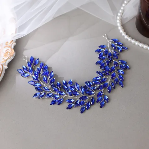 Handmade Rhinestone Bridal Hairband Elegant Alloy Leaf Wedding Headpiece Sparkly Crystal Flower Dress Headband For Women Prom Banquet Hair Jewelry