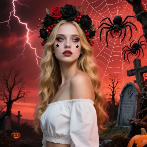 Halloween Simulation Rose Flower Garland Headband Dark Gothic Party Headwear False Flower Wreath Butterfly Hair Accessories