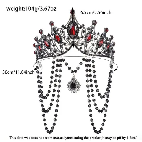 Gothic Lolita Halo Crown Headpiece Vintage Baroque Rhinestone Beaded Tassel Headband Halloween Party Cosplay Costume Hair Accessories