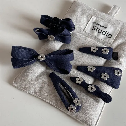 Denim Blue Cute Small Flower Bow Hairpin Alloy Duckbill Clip BB Clip Hair Styling Accessories For Women Daily Hairwear