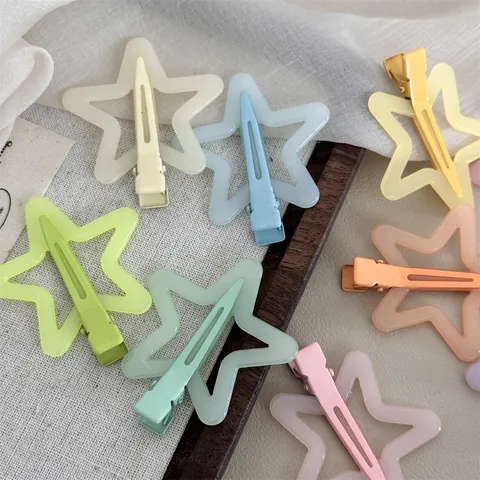 Sweet Cute Five Pointed Star Hair Clip Resin Metal Duckbill Hairpins Colorful Candy Style Hair Accessories For Women Girls