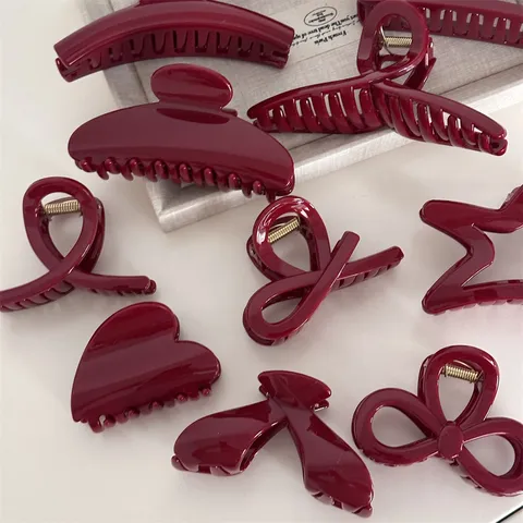 Korean Red Glitter Hair Claw Clip Resin Shark Clip Geometric Star Heart Bow Hair Accessories For Women Daily Styling
