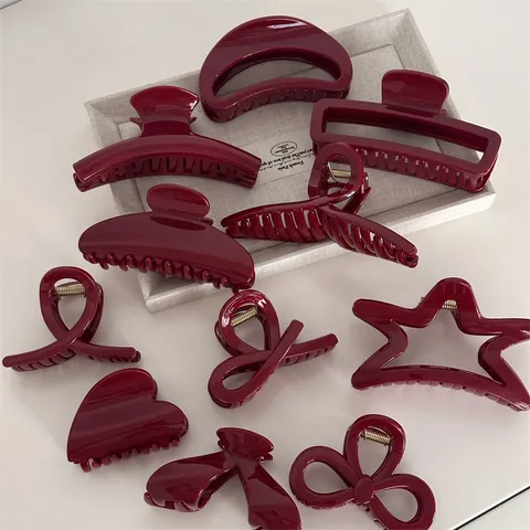 Korean Red Glitter Hair Claw Clip Resin Shark Clip Geometric Star Heart Bow Hair Accessories For Women Daily Styling