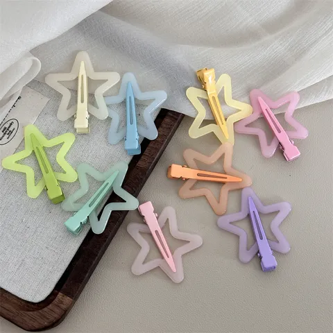 Sweet Cute Five Pointed Star Hair Clip Resin Metal Duckbill Hairpins Colorful Candy Style Hair Accessories For Women Girls