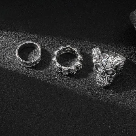 Punk Vintage Legierung Totenkopf Ringen Für Herren Altsilber Geometrisch Hip Hop Gotisch Bandring Set Halloween Schmuck Geschenk