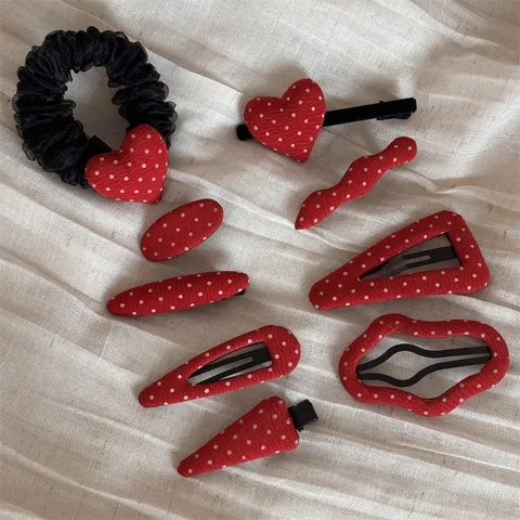 Sweet Korean Style Red Polka Dot Fabric Hair Clip Cute Heart Drop Hairpin Bow Hair Accessories For Women Daily Styling