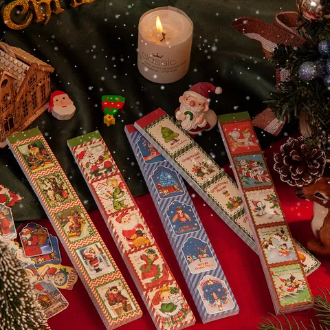 Autocollants en Papier Washi de Noël Vintage Matériel de Scrapbooking Journal Autocollant Longue Bande Décorative de Fête pour Journaling