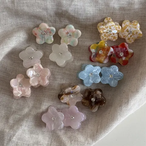 Mini Hair Claws Small Flower Hair Clips Jelly Color Rhinestone Hair Accessories For Women Girls Hair Styling