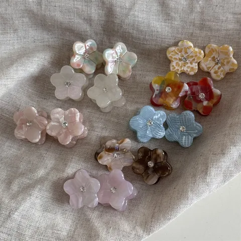 Mini Hair Claws Small Flower Hair Clips Jelly Color Rhinestone Hair Accessories For Women Girls Hair Styling