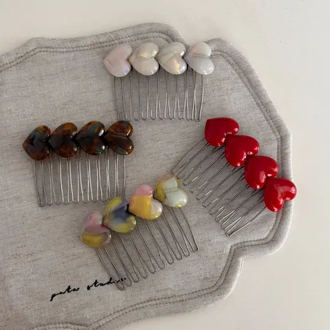 Sweet Heart Cellulose Acetate Side Hair Comb Handmade Candy Color Hair Clip Fashion Hair Accessories For Women