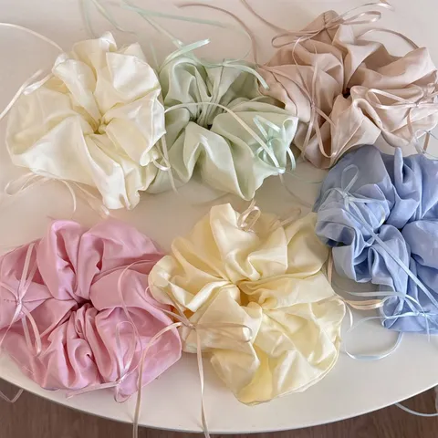 Chouchou de Cheveux de Style Ballet en Tissu de Printemps Avec Nœud Ruban Doux Mignon Attache Queue de Cheval Accessoires Cheveux pour Femmes