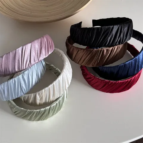 Simple Pleated Wide Headband Fabric Solid Color Hair Hoop Elegant Retro Fashion Hair Accessories For Women Daily Wear